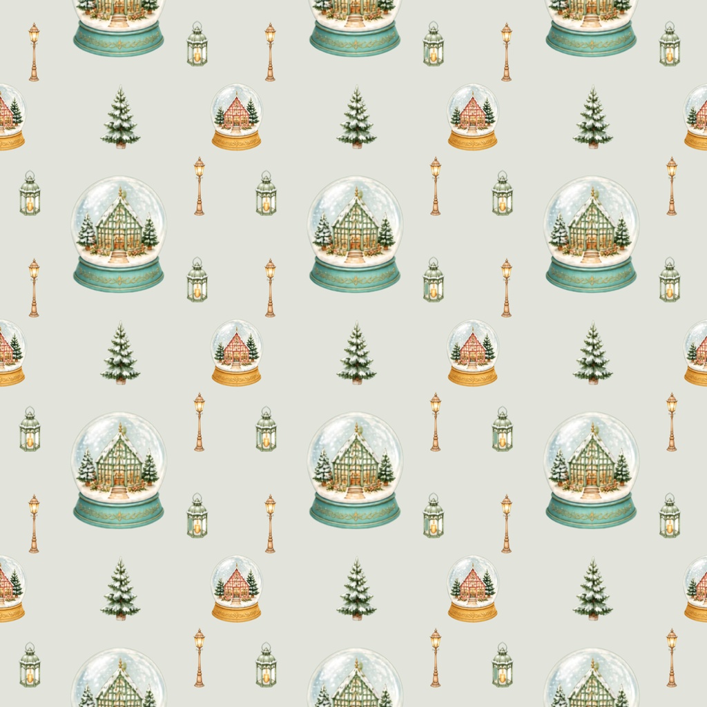 ヨーロッパの街並みスノードーム・デジタルペーパー/Snow Globe Digital Paper