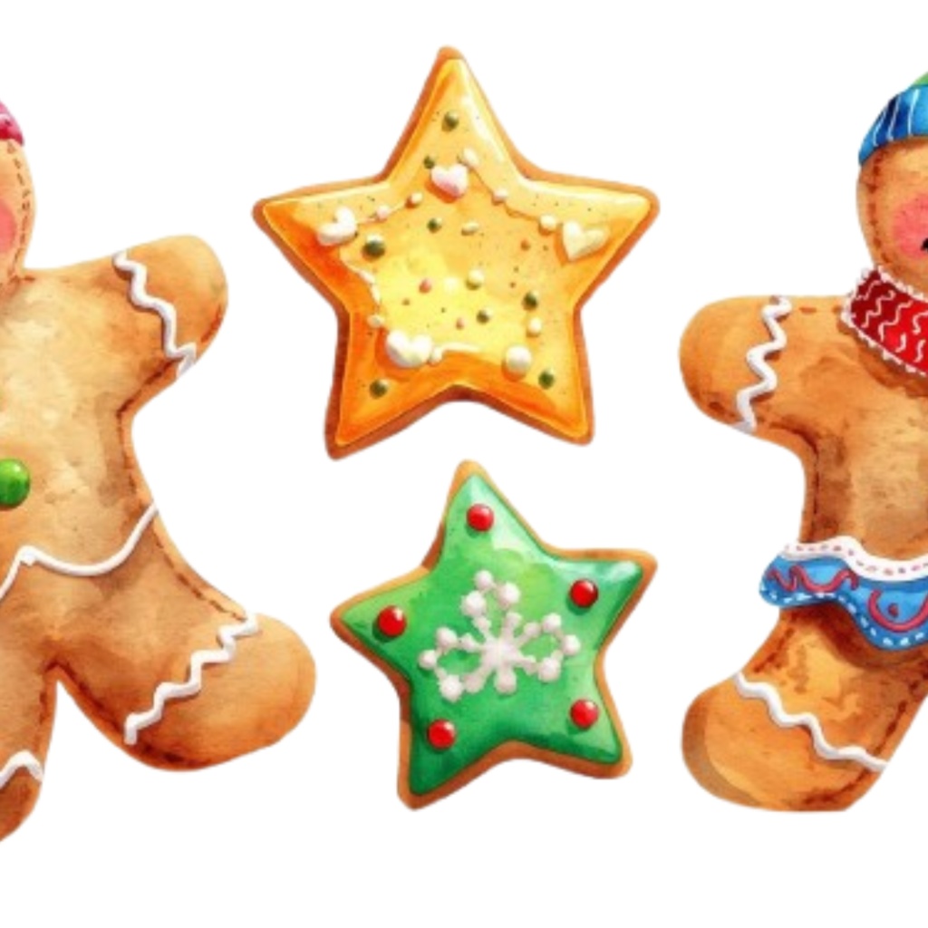 水彩タッチで描かれた、クリスマスの可愛いクリップアート素材セットです。:PNG(背景透過)