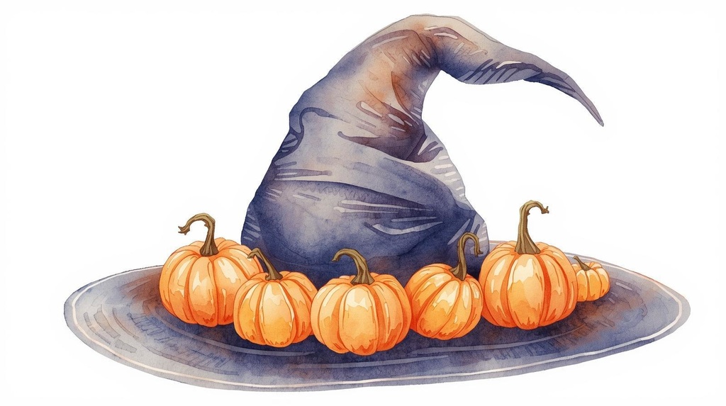 🎃✨ ハロウィンにぴったり!可愛い水彩タッチのクリップアート素材 12点:PNG形式✨🐈⬛🎩