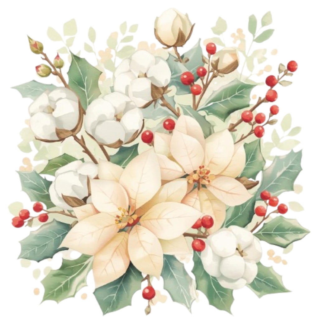 ✨輝くクリスマス・ボタニカル水彩クリップアート集 - 淡彩&華麗スタイル 13点(PNG透過) ✨