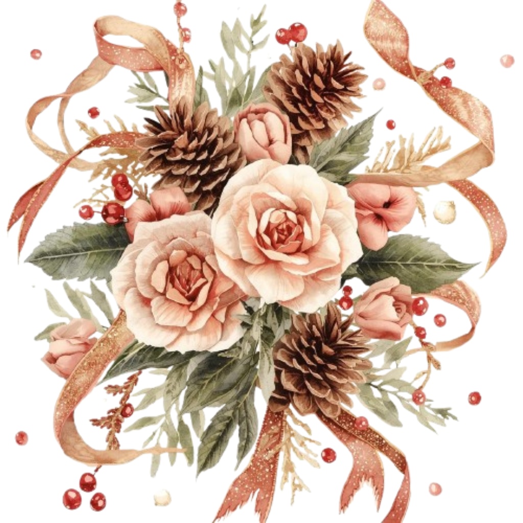 ✨輝くクリスマス・ボタニカル水彩クリップアート集 - 淡彩&華麗スタイル 13点(PNG透過) ✨