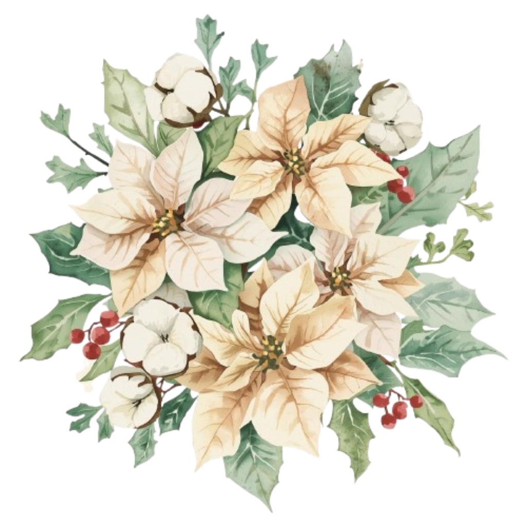✨輝くクリスマス・ボタニカル水彩クリップアート集 - 淡彩&華麗スタイル 13点(PNG透過) ✨