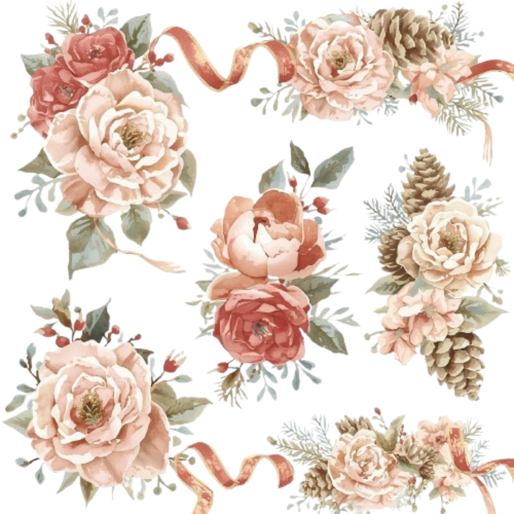 ✨輝くクリスマス・ボタニカル水彩クリップアート集 - 淡彩&華麗スタイル 13点(PNG透過) ✨