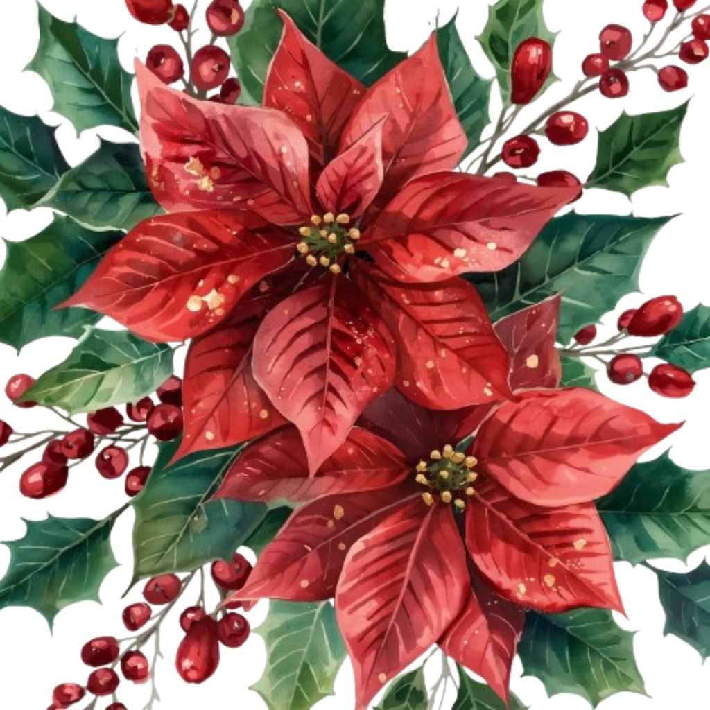 ✨輝くクリスマス・ボタニカル水彩クリップアート集 - 淡彩&華麗スタイル 13点(PNG透過) ✨