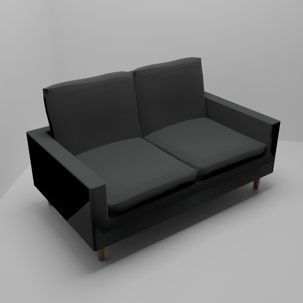 【3Dモデル】ブラックソファ&クッション