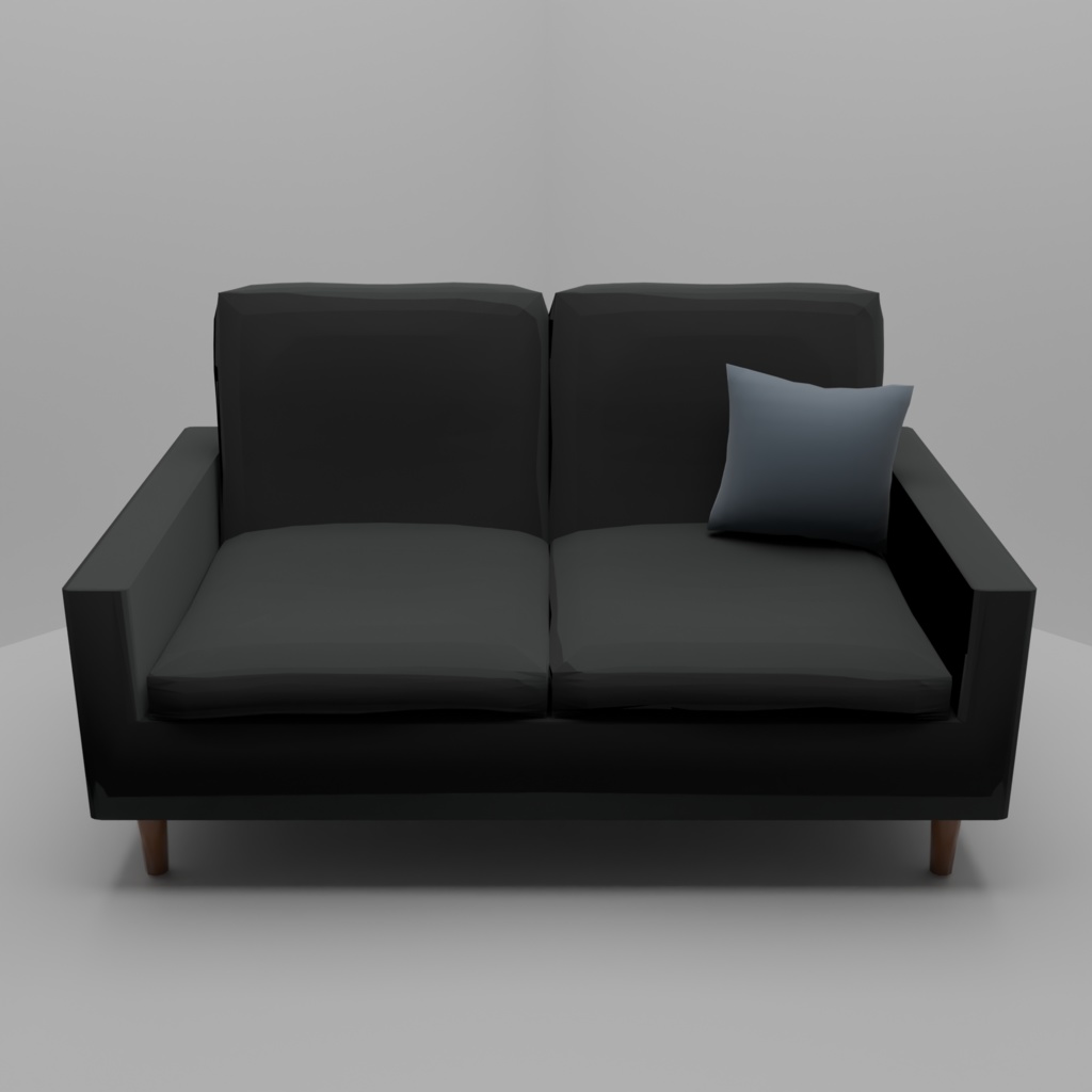 【3Dモデル】ブラックソファ&クッション