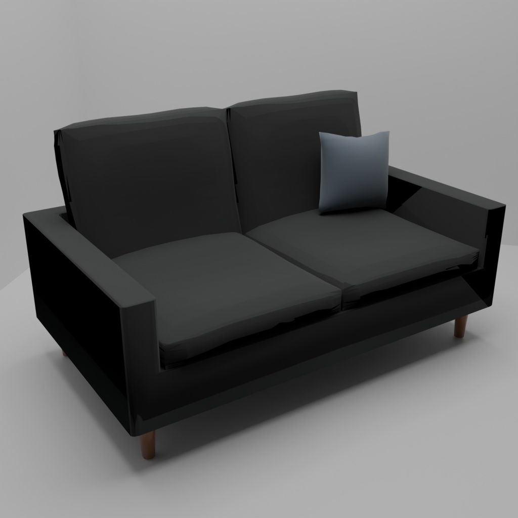 【3Dモデル】ブラックソファ&クッション