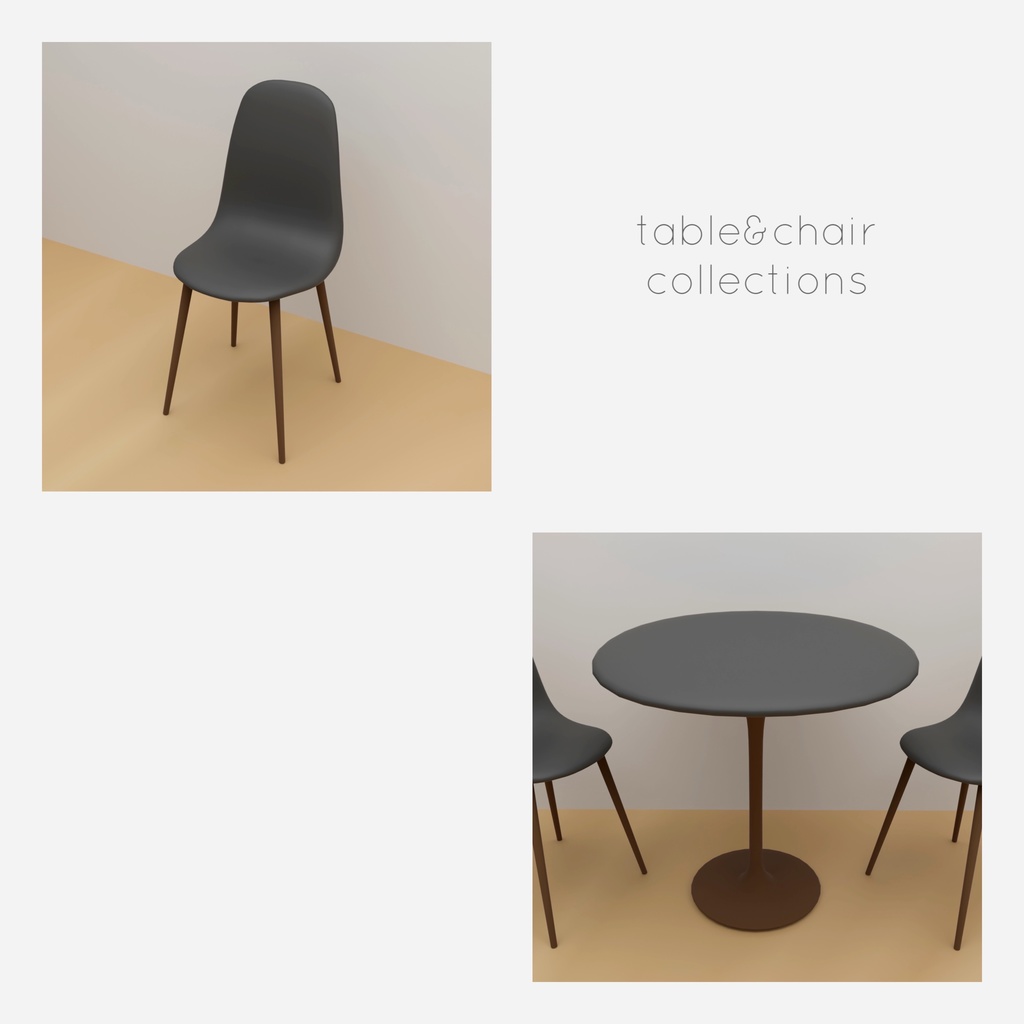 【3Dモデル】テーブル&椅子セット ブラック&ホワイト