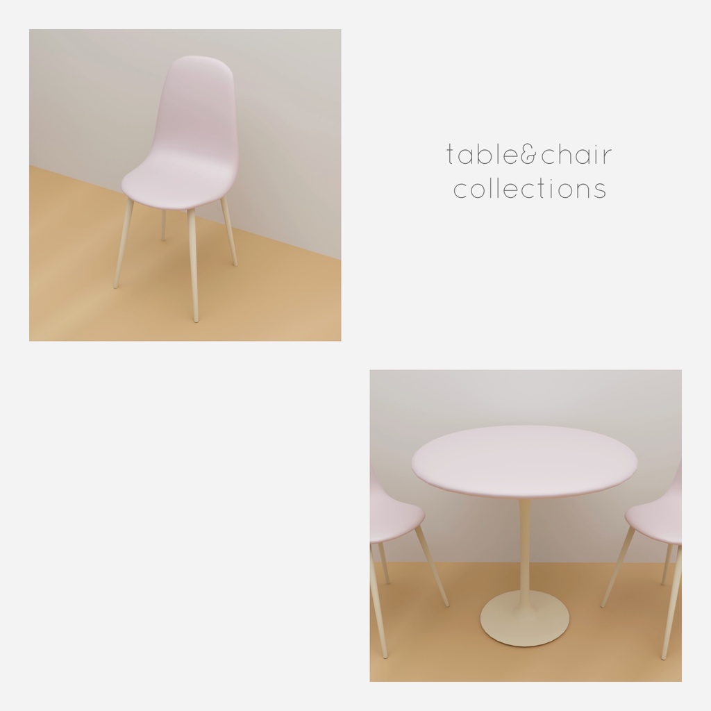 【3Dモデル】テーブル&椅子 ブルー&ピンク