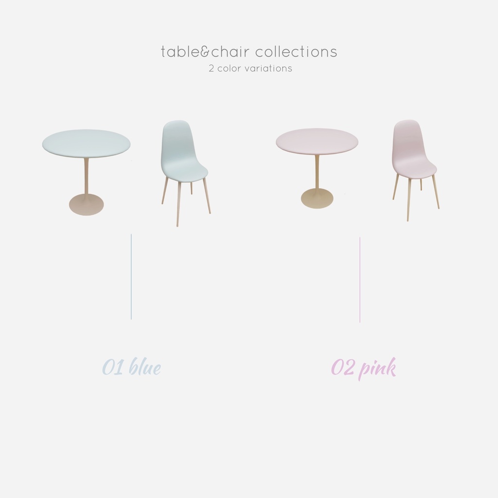 【3Dモデル】テーブル&椅子 ブルー&ピンク