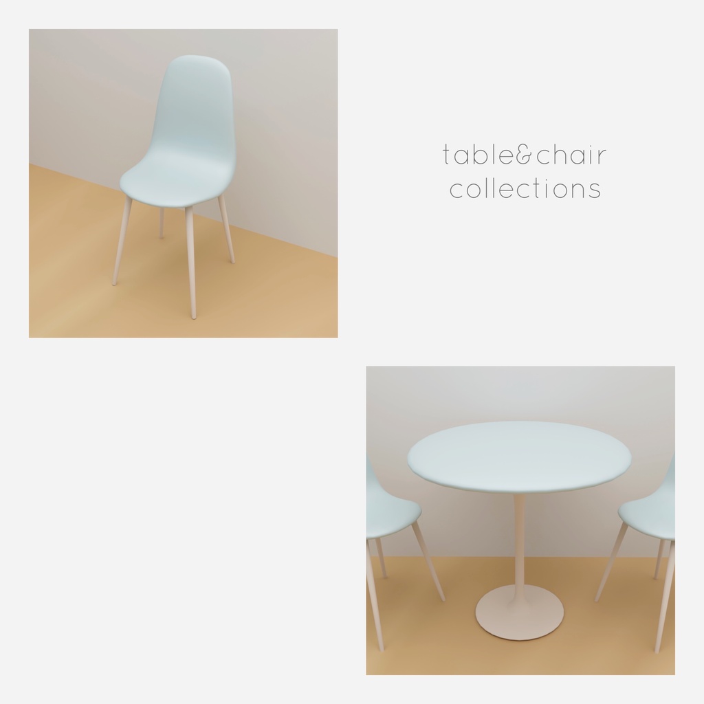 【3Dモデル】テーブル&椅子 ブルー&ピンク