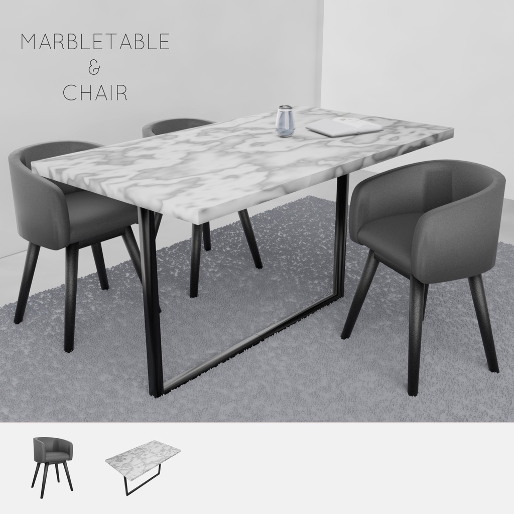 【3Dモデル】大理石テーブル&椅子⌇ marble table&chair