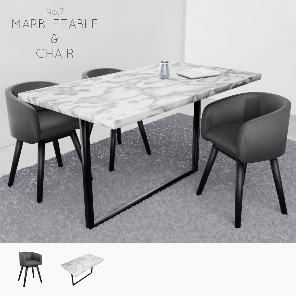 【3Dモデル】大理石テーブル＆椅子⌇ marble table&chair