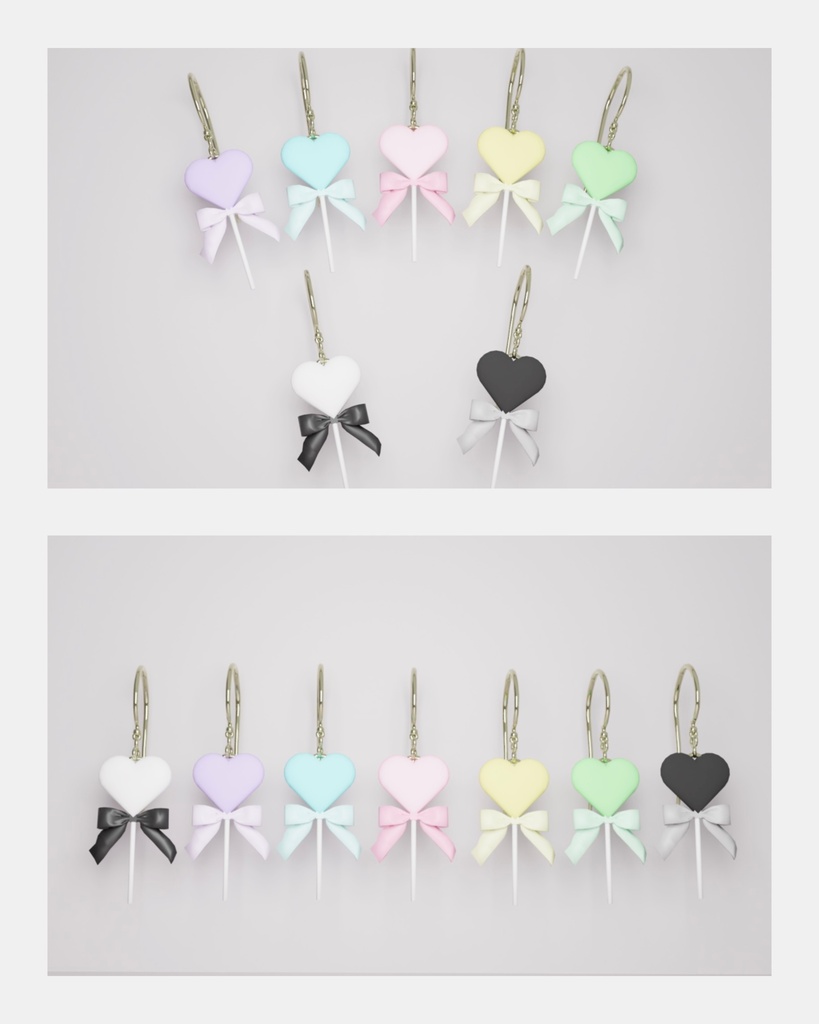 【3Dモデル】リボンハートキャンディピアス