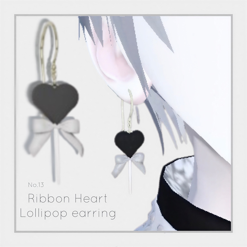 【3Dモデル】リボンハートキャンディピアス