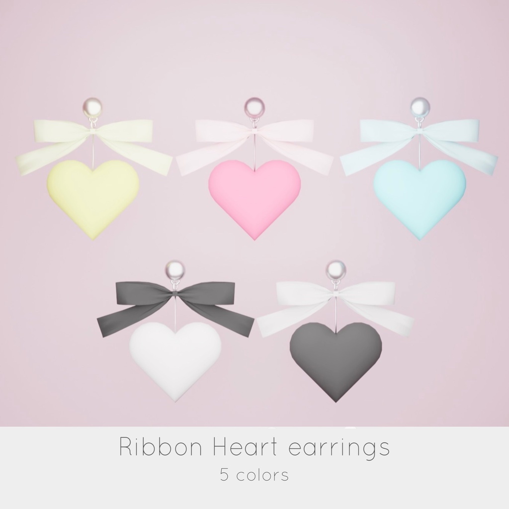 【3Dモデル】リボンハートピアス ¦ Ribbon Heart earring