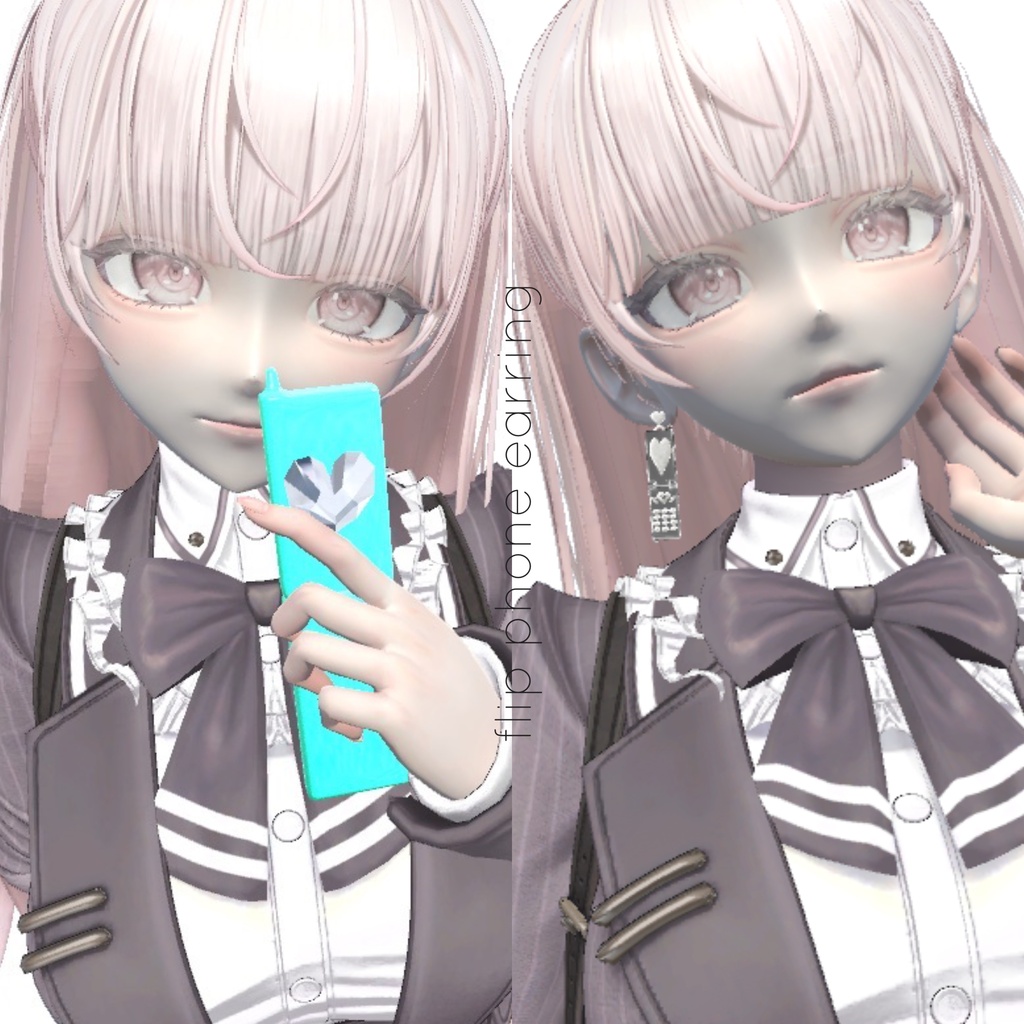 【3Dモデル】ハートガラケー&ピアス¦Heart flip phone&earring