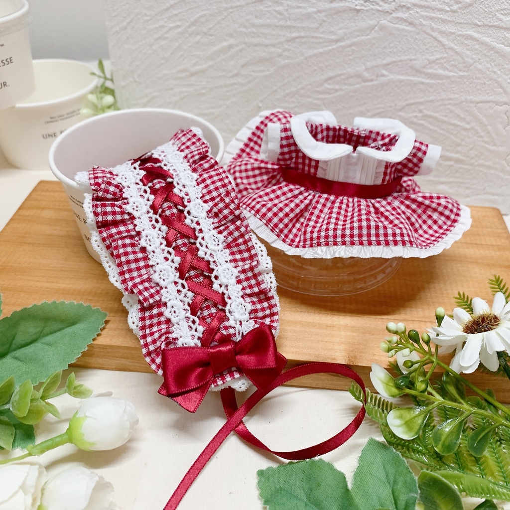 ワッフル ヘッドドレス付きワンピース