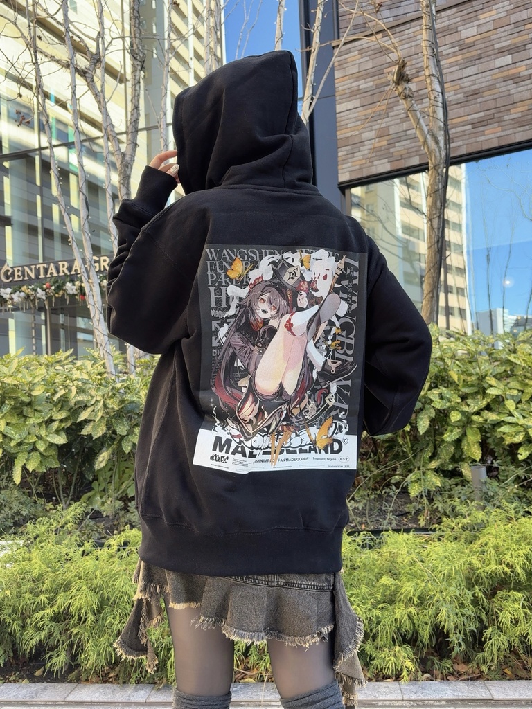 胡桃 デザインダブルジップパーカー BLACK