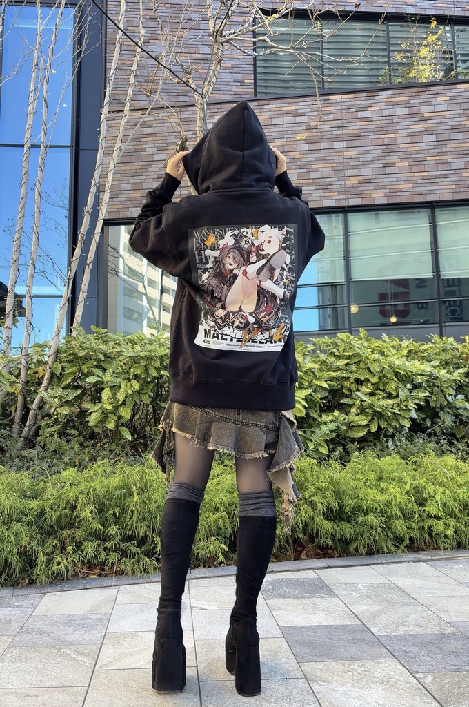 胡桃 デザインダブルジップパーカー BLACK