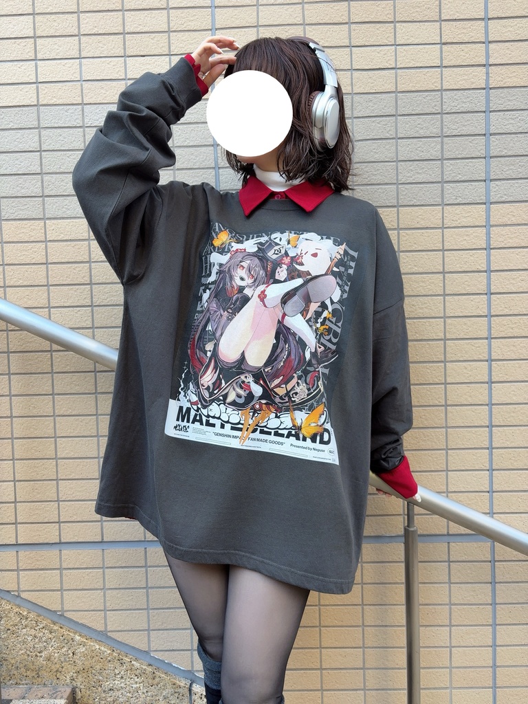 胡桃 ビッグシルエットロングスリーブTシャツ 墨黒