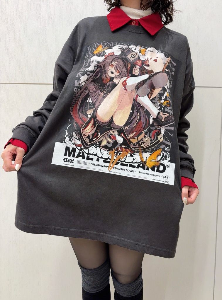 胡桃 ビッグシルエットロングスリーブTシャツ 墨黒