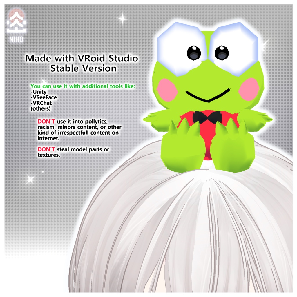 3D Badtz-Maru, Keroppi, and Rilakkuma Plush Head Accessory バッツマル、けろっぴ、リラックマのぬいぐるみヘッドアクセサリー【VRoid】Custom Item カスタムアイテム