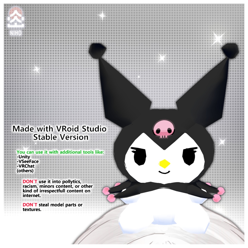 3D My Melody and Kuromi Plush Head Accessory マイメロディとクロミのぬいぐるみヘッドアクセサリー【VRoid】Custom Item カスタムアイテム