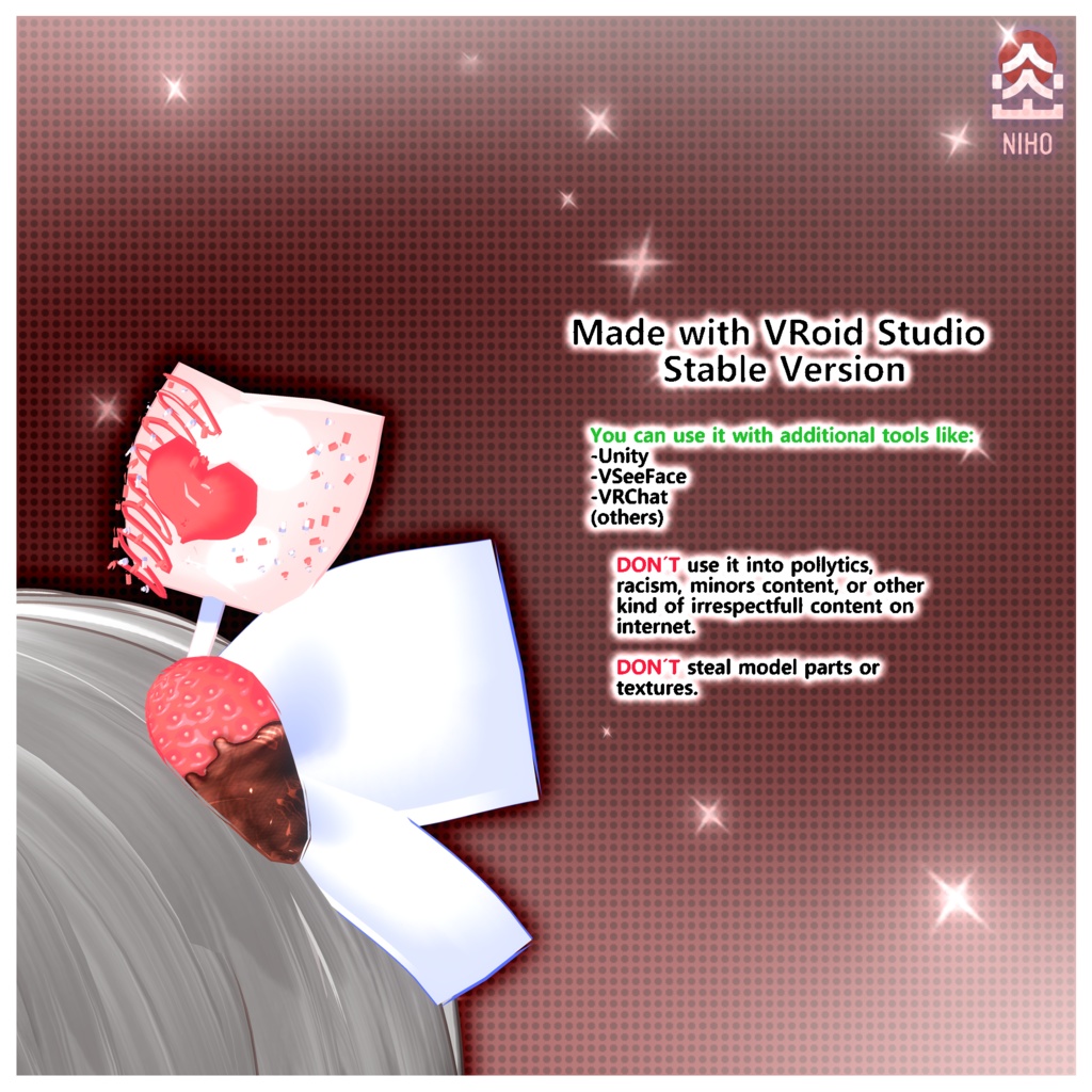 Marshmallow Ribbon ❤ Strawberry Valentine Hair Accessory ❤マシュマロリボンストロベリーバレンタインヘアアクセサリー【VRoid】Custom Item カスタムアイテム