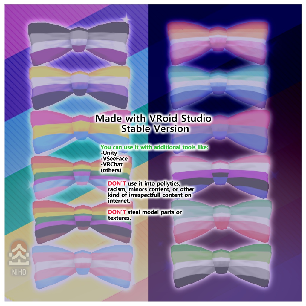 Pride Flag Bow Tie プライドフラッグ蝶ネクタイ【VRoid】Texture 12 variations