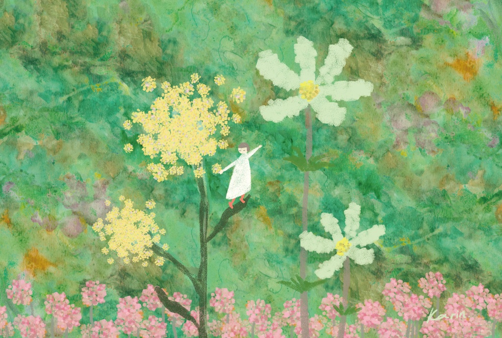 花いっぱいの樹　Ver.5  (size　ポストカード)　水彩画　原画水彩画