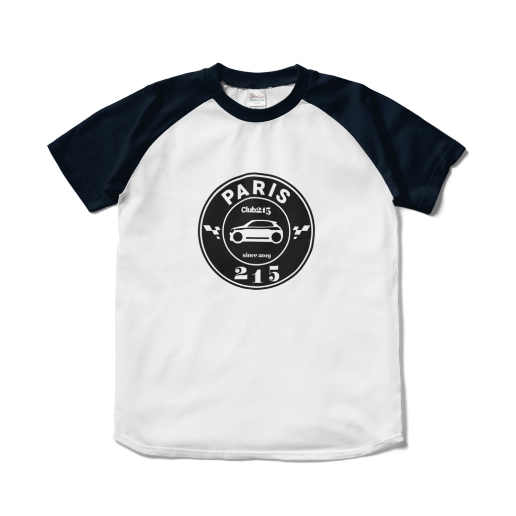 ネイビー×白 ラグランプリントTシャツ　PARISロゴ