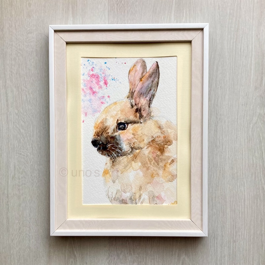 透明水彩 原画 「Hareの良き日に」うさぎ 額縁