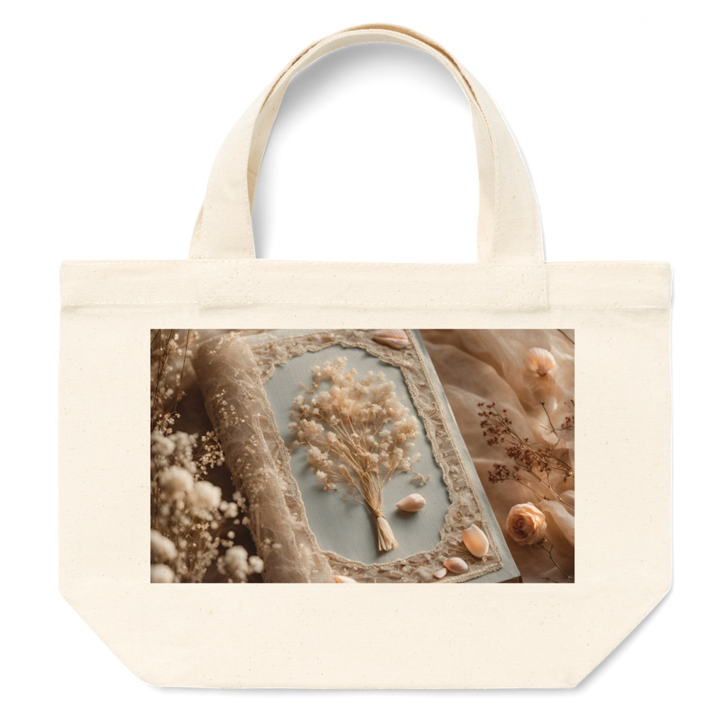 【トートバッグ-Ｓサイズ】花と刺繍とレースが紡ぐ物語（No.1）