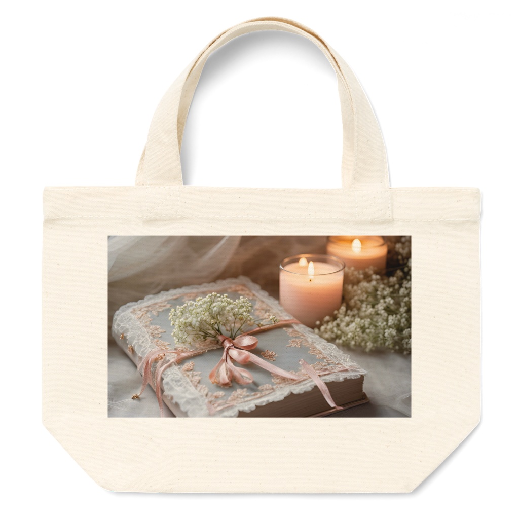 【トートバッグ-Ｓサイズ】花と刺繍とレースが紡ぐ物語（No.7）