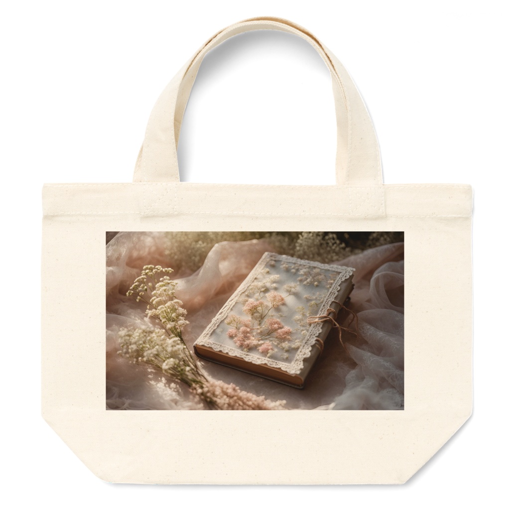 【トートバッグ-Ｓサイズ】花と刺繍とレースが紡ぐ物語（No.12）
