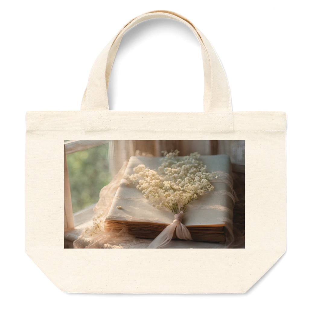 【トートバッグ-Ｓサイズ】花と刺繍とレースが紡ぐ物語（No.13）