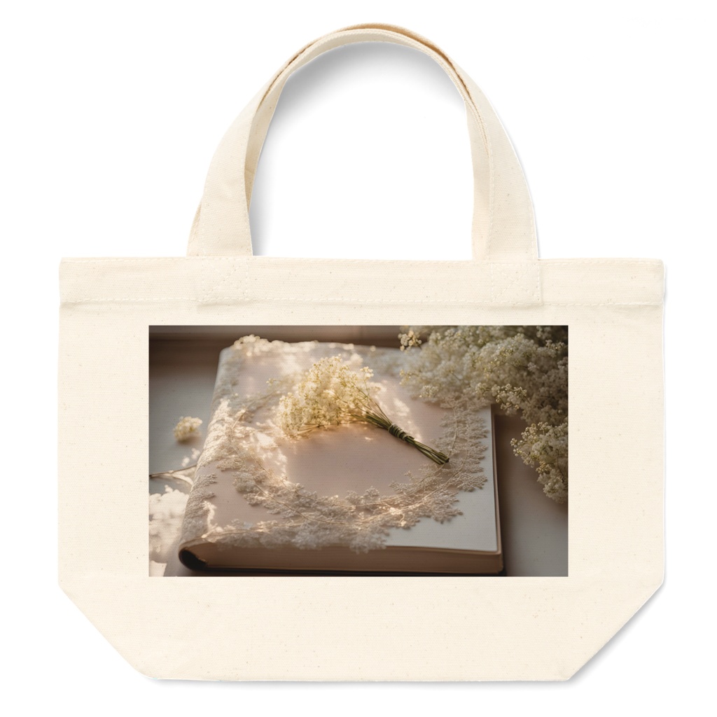 【トートバッグ-Ｓサイズ】花と刺繍とレースが紡ぐ物語（No.15）