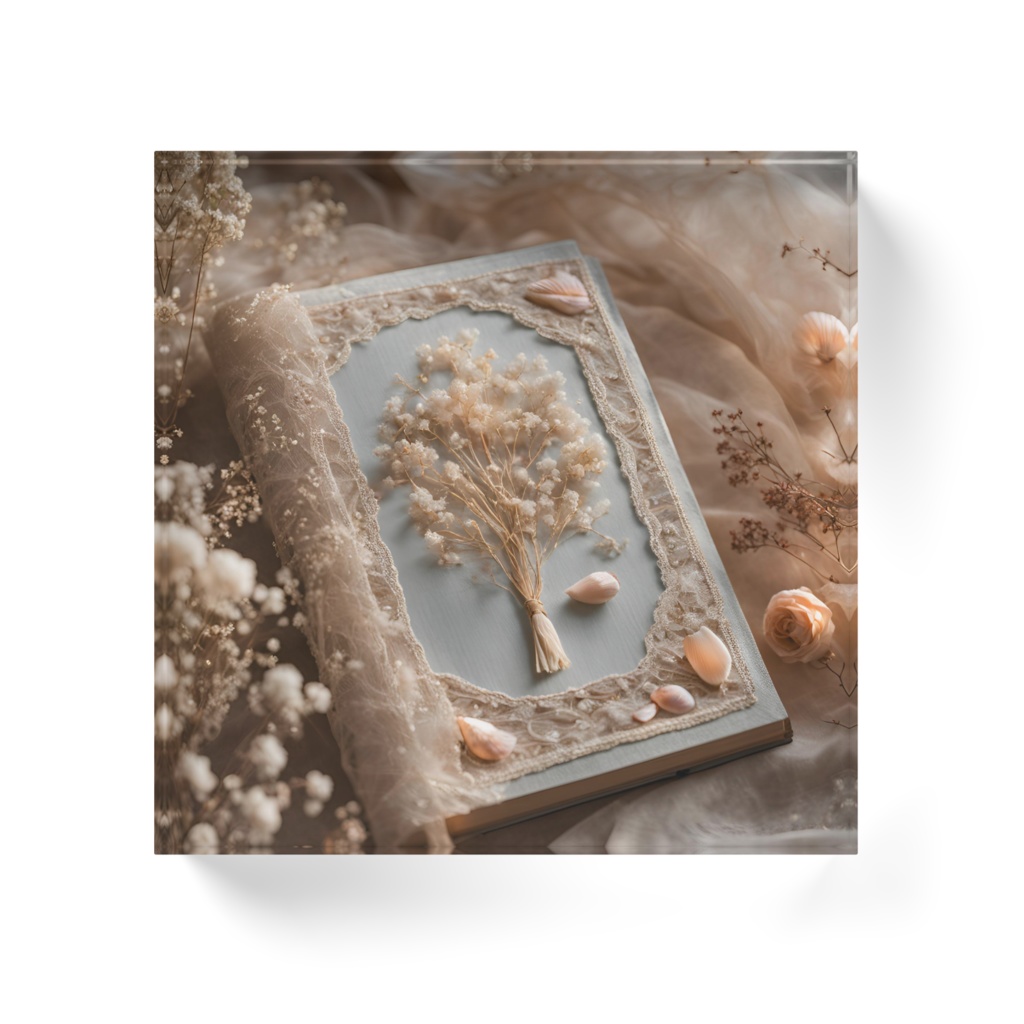 【アクリルブロック】花と刺繍とレースが紡ぐ物語(No.1)