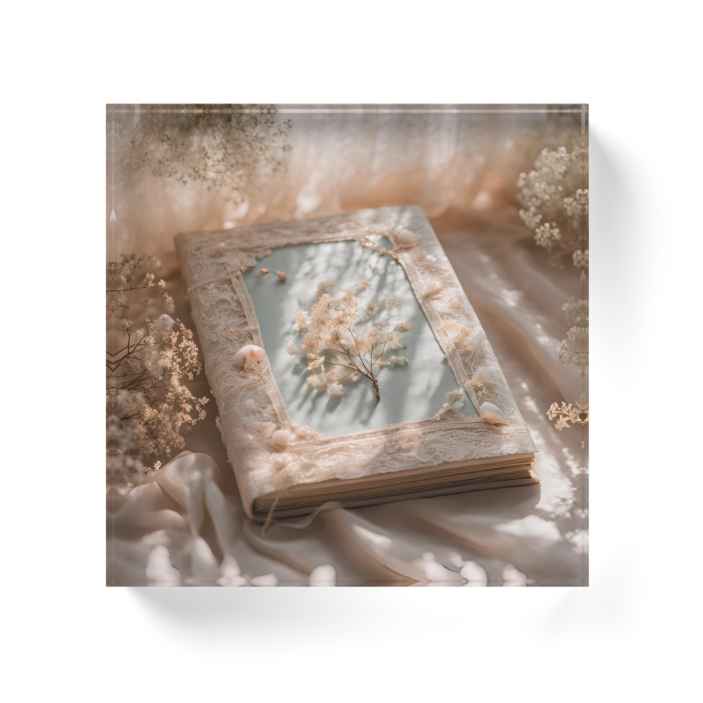 【アクリルブロック】花と刺繍とレースが紡ぐ物語(No.3)