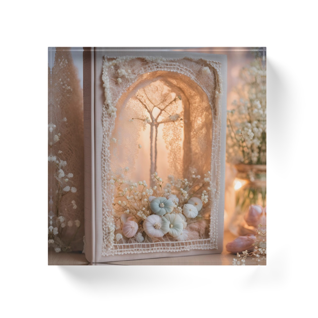 【アクリルブロック】花と刺繍とレースが紡ぐ物語(No.4)