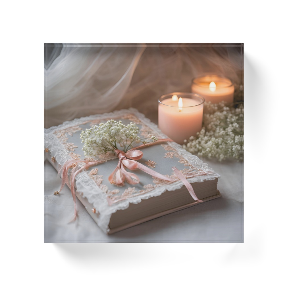 【アクリルブロック】花と刺繍とレースが紡ぐ物語(No.7)