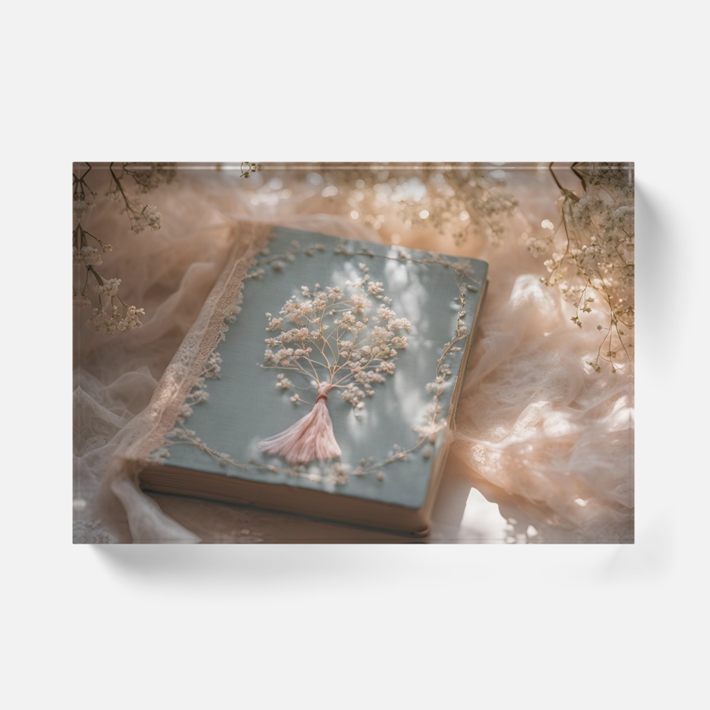 【アクリルブロック】花と刺繍とレースが紡ぐ物語(No.9)