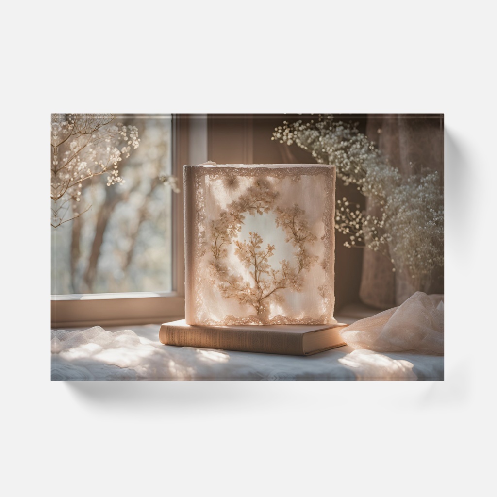 【アクリルブロック】花と刺繍とレースが紡ぐ物語(No.10)