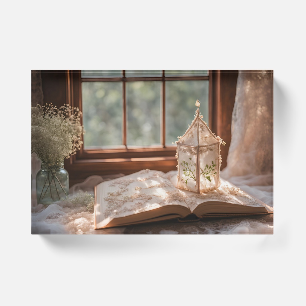 【アクリルブロック】花と刺繍とレースが紡ぐ物語(No.11)