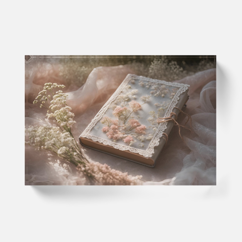 【アクリルブロック】花と刺繍とレースが紡ぐ物語(No.12)