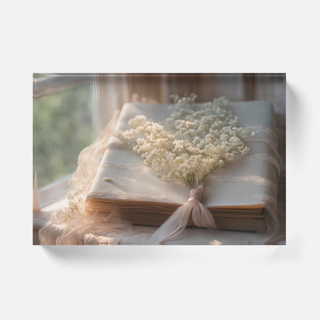 【アクリルブロック】花と刺繍とレースが紡ぐ物語(No.13)