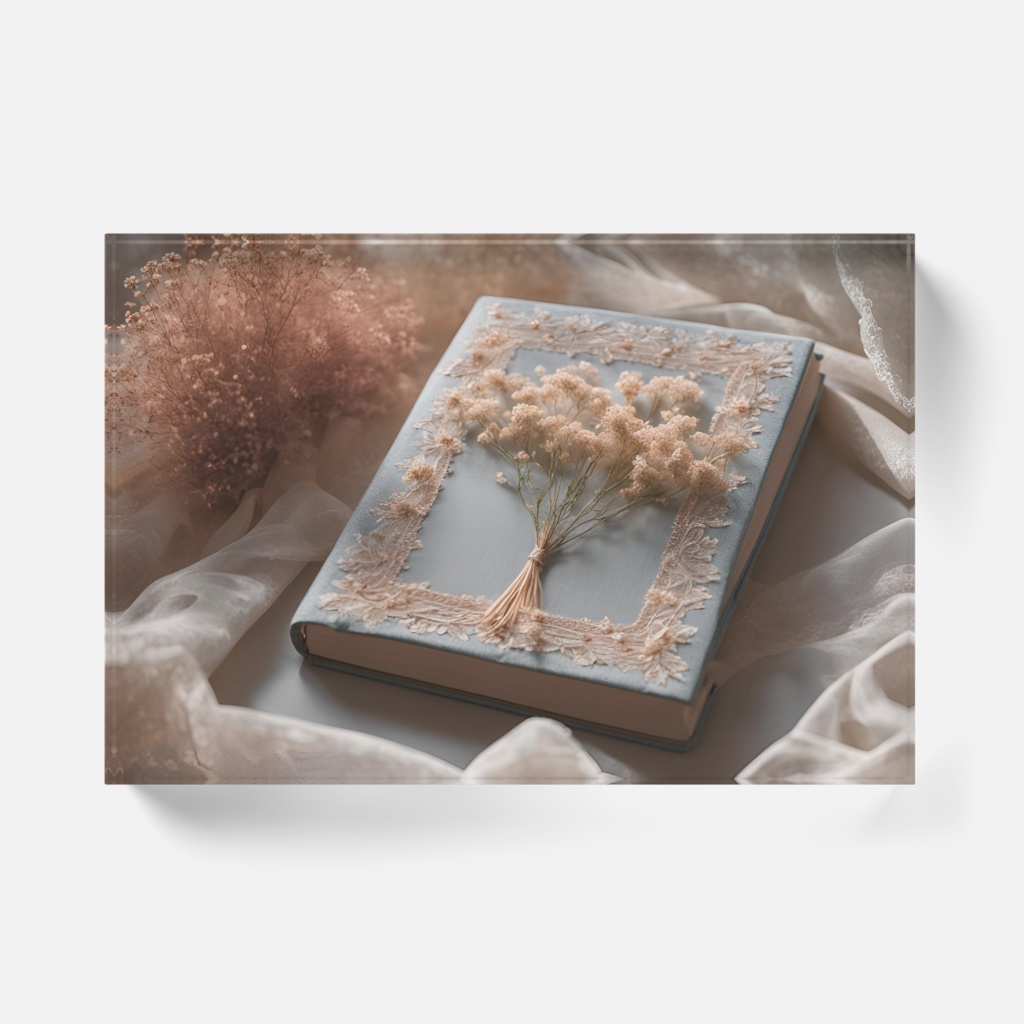 【アクリルブロック】花と刺繍とレースが紡ぐ物語(No.14)