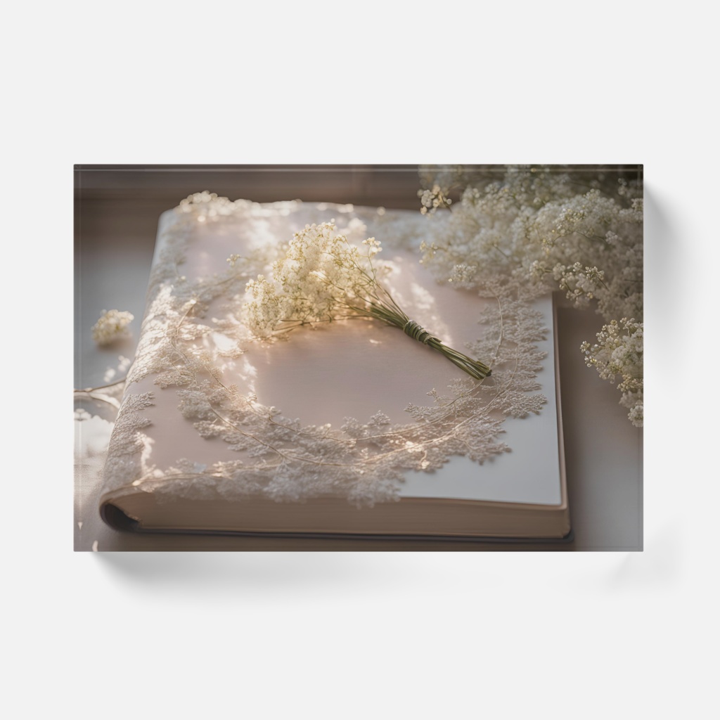 【アクリルブロック】花と刺繍とレースが紡ぐ物語(No.15)