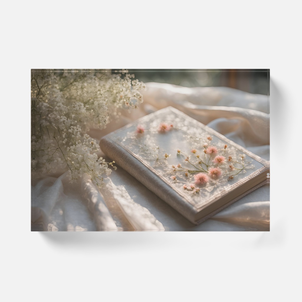 【アクリルブロック】花と刺繍とレースが紡ぐ物語(No.17)